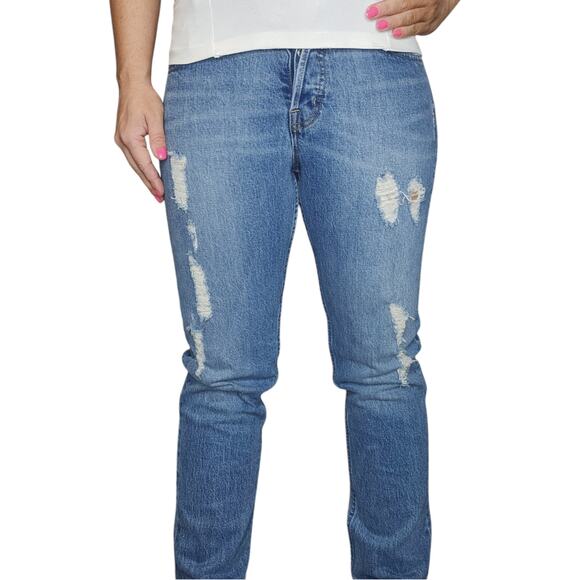 Gap Jeans Womens 27 28 Cone Denim Straight Ripped Button Fly Mid Rise Retro - Picture 2 of 12